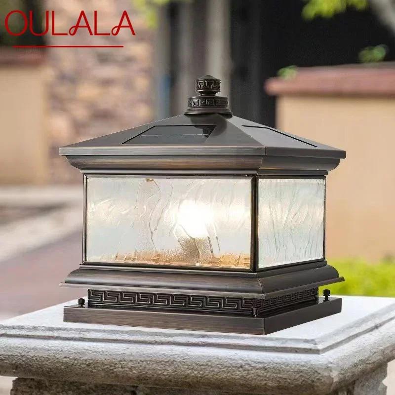 OULALA 야외 태양광 포스트 램프, 빈티지 창작 중국 황동 기둥 조명, 가정용 빌라 안뜰용 LED 방수 IP65